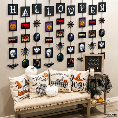 KatchOn, Halloween Decorations Kit – Spooky Hanging Banners, Spider, Skull & Pumpkin Ornaments | Trick or Treat Wall Hanging Decor for Home, Office, and Party | Halloween Decor