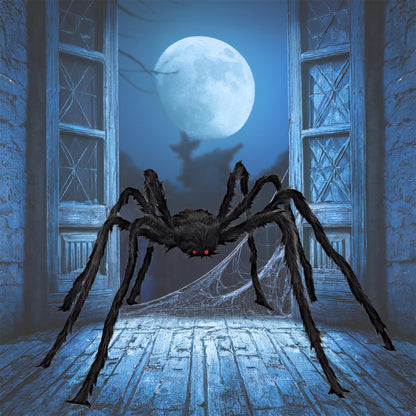 JIEFULL Halloween Decoration Giant Spider, 5 Ft Scary Hairy Spider - Black, Brown & White, Large Props for Halloween Outside Haunted House Yard Lawn Home Decor (Black)