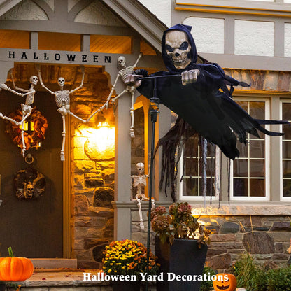 LarpGears Outdoor Halloween Skeleton Decorations, 7.8Ft Flying Rotated Skull Reaper Ghost Scarecrow Decorations for Garden, Porch, Yard