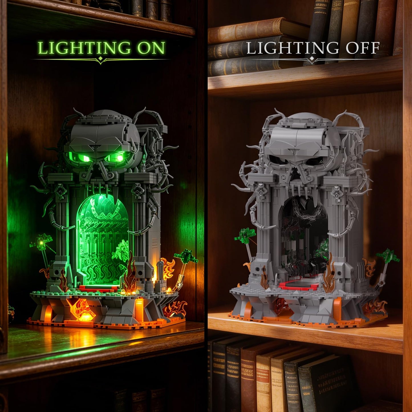 JMBricklayer Dark Portal Building Set for Adults, Gothic Skull Gate with LED Light, Fantasy Demon Door Display Model Kit,Home Office Decor, Halloween Collectible Gift for Gamers Men 1144PCS