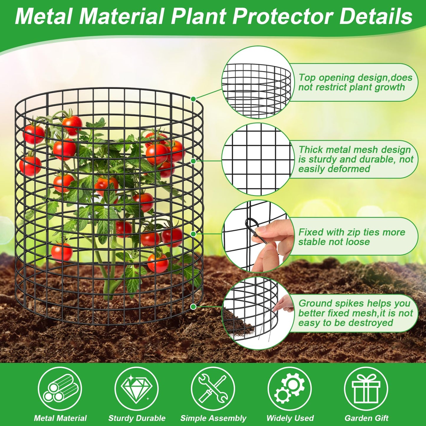 6 Pack Plant Protector from Animals,16" x 12" Wire Garden Plant Protectors,18pcs Pre-Bent Metal Mesh Plant Protectors with Zip Tie and Stake, Garden Plant Cage for Flower Vegetable to Keep Animals Out