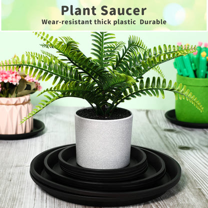 16 Pack Plastic Plant Saucer Black Pot Saucers Round Water Tray Thick Drip Trays for Potted Flower Pan Plant Drainage for Indoor Outdoor Garden, 4 Inch, 6 Inch, 8 Inch, 10 Inch
