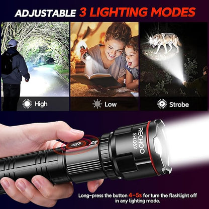 RECHOO Rechargeable Flashlights 2 Pack, Super Bright High Lumens LED Flashlight with LCD Digital Display, 3 Lighting Modes & Zoomable Torch Lights for Home Camping Hunting Emergency