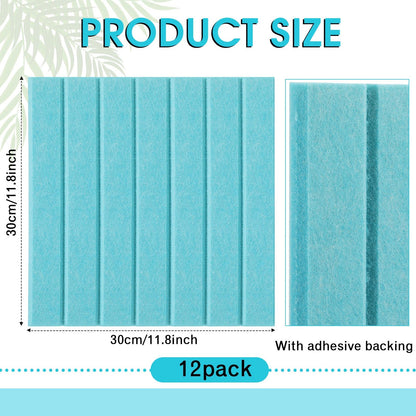 Honoson 12 Pack 48"x 36" Large Cork Board Alternative Felt Bulletin Board Wall Tiles with Safe Square Adhesive Roll Cork Tiles for Walls Home Office Classroom Back to School Pin Panels(Lake Blue)