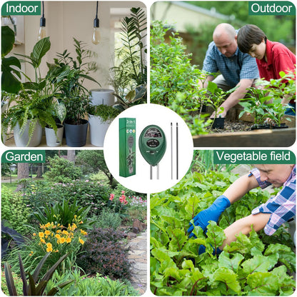 Soil Moisture Meter PH Tester: 3-in-1 Soil Test Kit Plant Water Meter for Garden Light Thermometer Testing Houseplants Moisture Hygrometer Ph Acidity Sensor for Lawn Farm Indoor and Outdoor Use