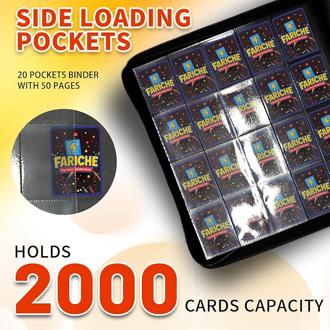 Toploader Card Binder for TCG Cards, 20-Pocket Portable Card Collector Ablum Holder Book Fits 2000 Cards with 50 Removable Sleeve, Waterproof Trading Card Binder Display Storage Carrying Cases