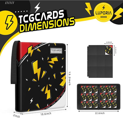 Trading Card Binder 9 Pocket,900 Pocket Card Collection Binder with 50 Removable Sleeves,PU Waterproof Top Card Book,3-Ring Zipper Collectible Trading Card Album for MTG/TCG/Card Holder Gift（Black）