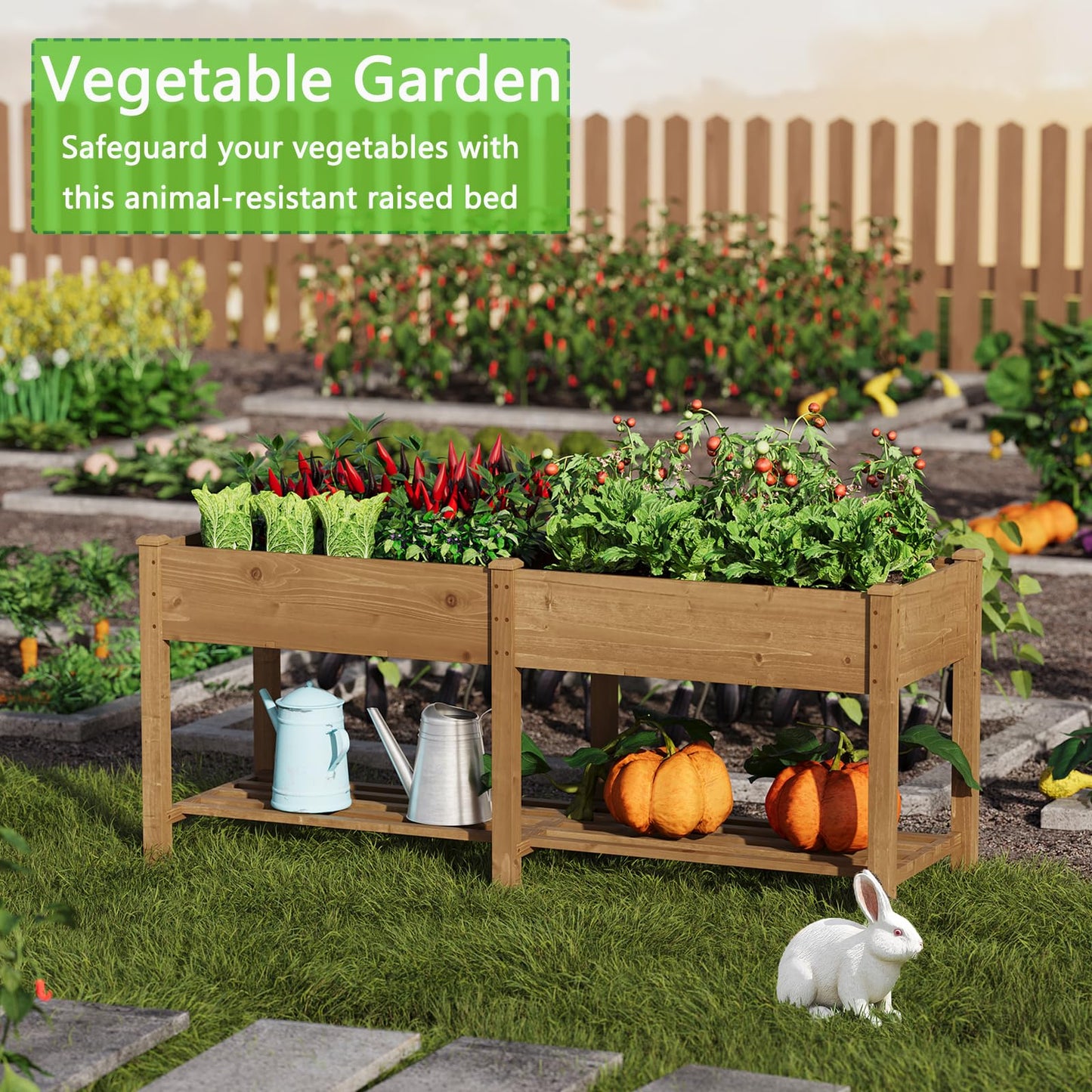 72x24x30.7 Wood Raised Garden Bed with Legs Wooden Planter Box with Storage Shelf Elevated Wood Planter Box for Vegetables Flowers Herbs Garden Planter for Backyard Patio Balcony (Brown, Large)