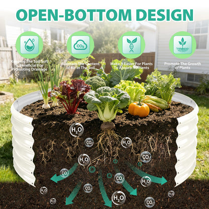 YSEJOMP 17" Tall Round Outdoor Garden Raised Garden Bed Kits-0.8MM Thick Metal Raised Planter Bed/Ground Planter Box for Variety of Flowers,Herbs,Vegetables,Trees (Cream White, 48 Dia X 16.5inches)