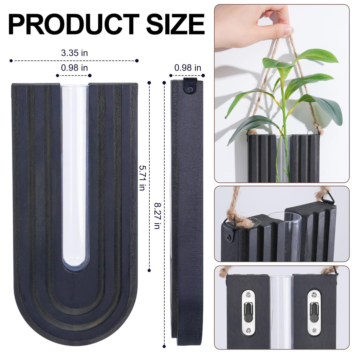 Wooden Wall Vase Set of 3, Propagation Vases Hanging Planters for Indoor Plants, Wall Mounted Vase Boho Modern Farmhouse Decor for Entryway Hallway