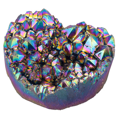 SUNYIK Love Heart Rainbow Titanium Coated Quartz Crystal Cluster, Healing Crystal Drusy Geode Gemstone Specimen Figurine for Valentine's Day, 1.9-2.7''