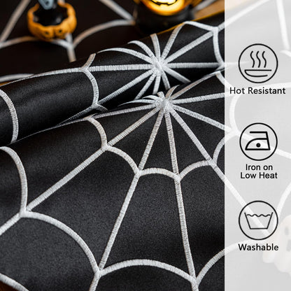 Joyfol Day Halloween Table Runner 14 x 36 Inch, Embroidered Spider Web Table Runners, Black Fireplace Mantel Scarf, Halloween Table Decorations for Parties Gothic Scary Nights
