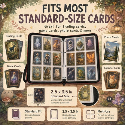 1008 Cute Card Binder 9 Pocket, 3-Ring Trading Card Binder with 56 Page Removable Sleeves, High Storage Waterproof Trading Card Holder Collection Card Album Organizer Case for TCG Cards - Coal