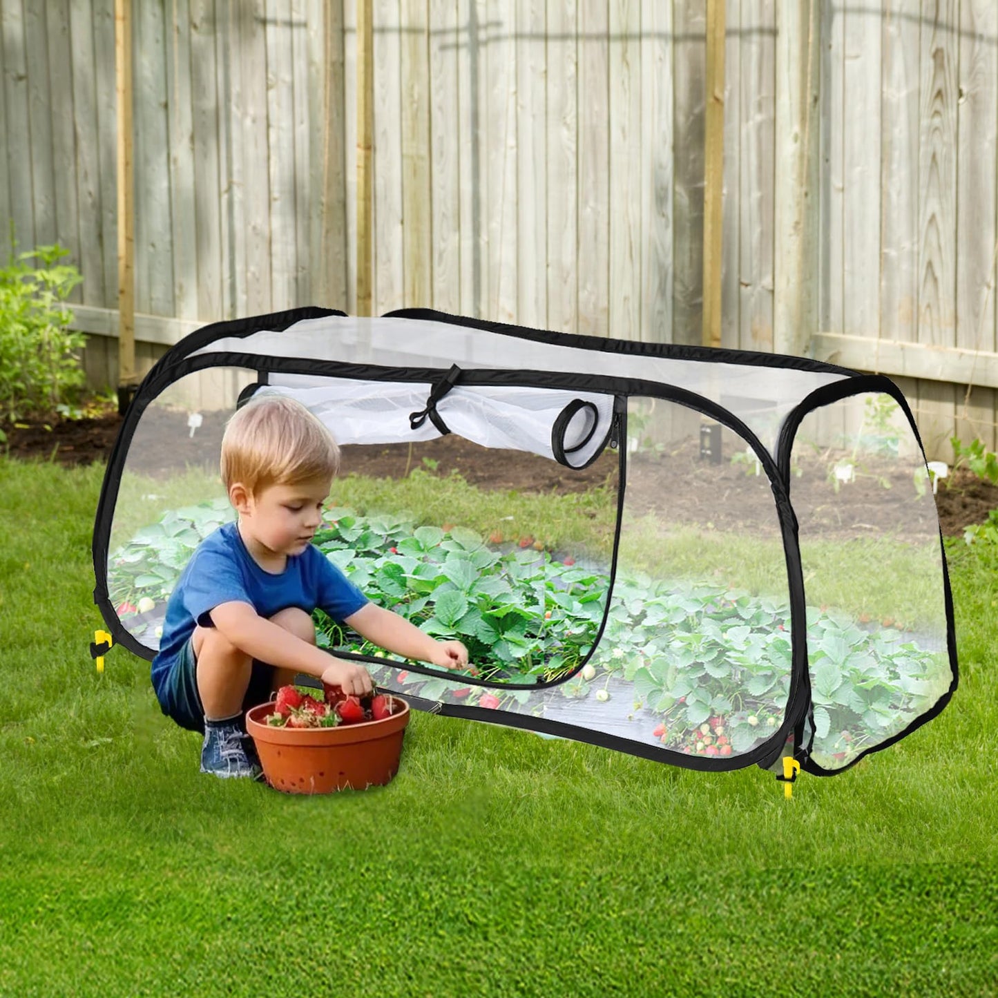 Pop Up Garden Mesh Plant Cover for Raised Beds, 47x20x16 Inch Outdoor Mesh Enclosure with Side Window & 4 Ground Stakes, Protects Fruits, Vegetables, Seedlings & Herbs (1 Pcs (47x20x16 Inch))