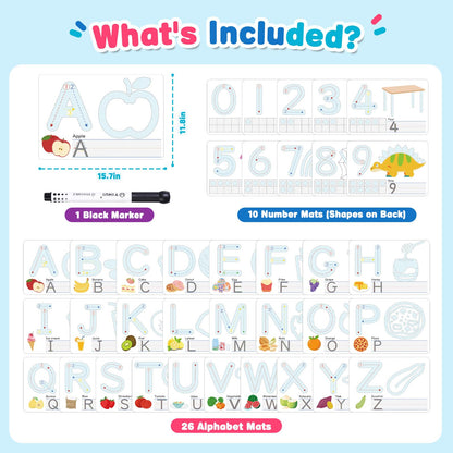 Crelloci Alphabet & Number Dough Learning Mats for Kids Ages 2+ – Double-Sided ABC, Counting & Shape Activity Cards, Reusable Write & Wipe Preschool Learning Set with Marker