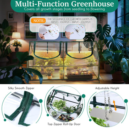 Meonum Mini Greenhouse with Grow Light, 47.2" L x 23.6" L x 23.6" W Portable Greenhouses Waterproof UV-Resistant for Indoor/Outdoor Seed Starting (House Shape)