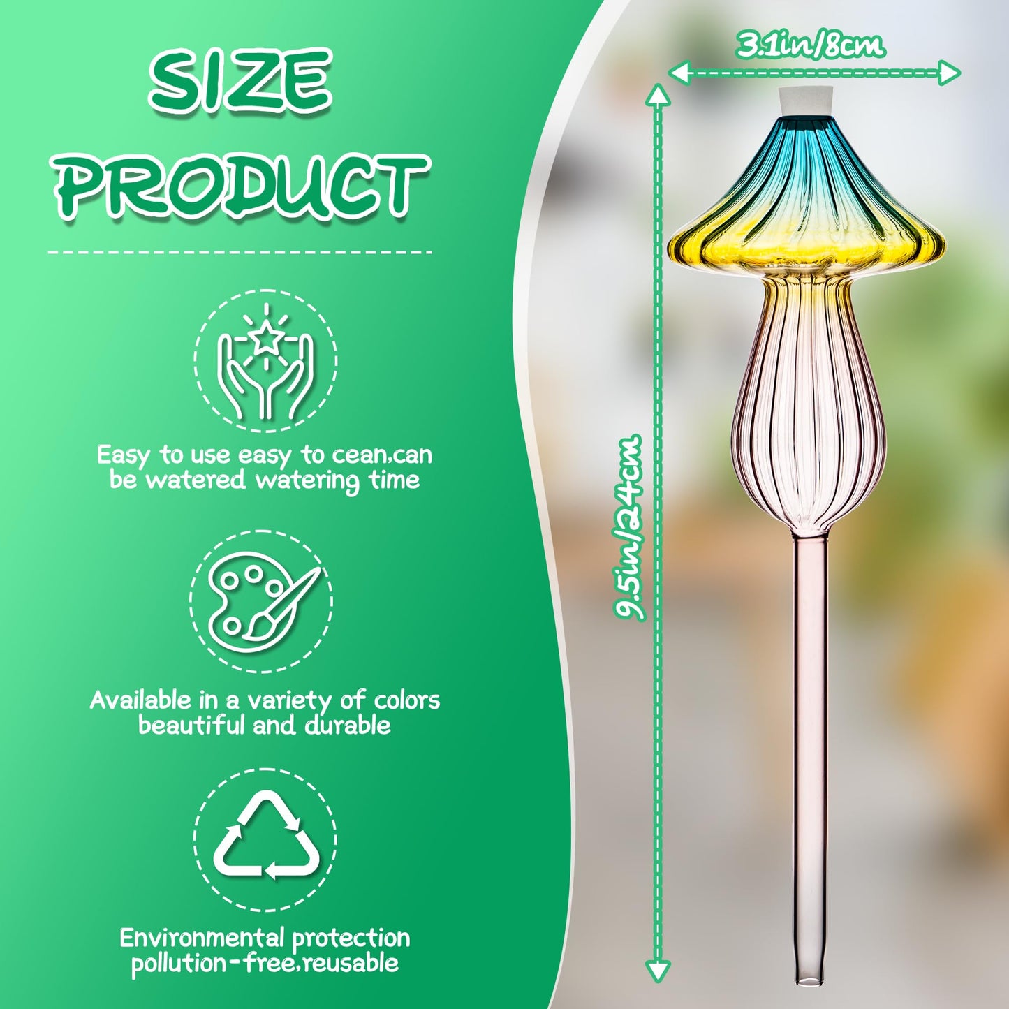 Plant Watering Globes, Rainbow Gradient Color Mushroom Plant Watering Devices, Self Watering Globes,Self Watering Planter Insert - Watering Bulbs for Indoor Plants for Travel Vacation (4 PCS)