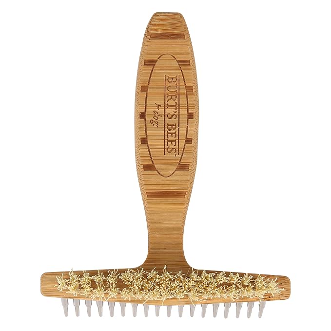 BURT'S BEES FOR PETS Brown Oblong Double Sided Dog Brush - All Hair Types, Unisex, 0.2 lbs, Hemp Bristle for Detangling, Shedding Rake for Mats Removal