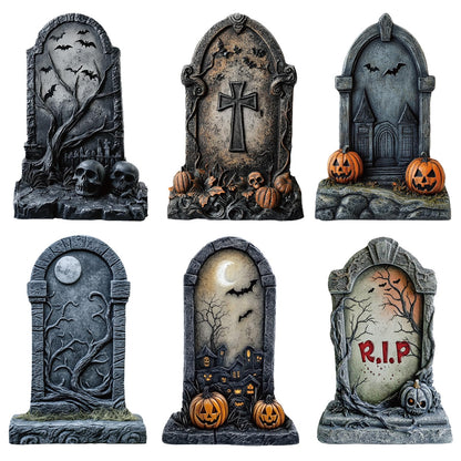 ORNALES 6 Pieces Halloween Tombstone Yard Signs, Waterproof Tombstone Halloween Yard Decorations with Stakes, Ghost Skull Pumpkin Graveyard Design for Outdoor Yard, Garden Lawn, Holiday Party