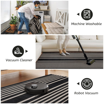 Beeiva Striped Runner Rug for Hallways, 2x6 Washable Runner for Entryway, Black and White Bathroom Runners Non Slip Soft Low Pile Vertical Striped Geometric Print Carpet Rugs for Kitchen Laundry Porch