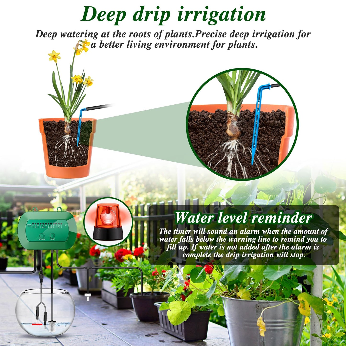 Anseto Solar Drip Irrigation System, Automatic Watering Kit with Split Design & Anti-Siphon Valve, 12 Modes Garden Irrigation System with 49ft Hose for 15 Potted Plants, Patio, Balcony & Greenhouse