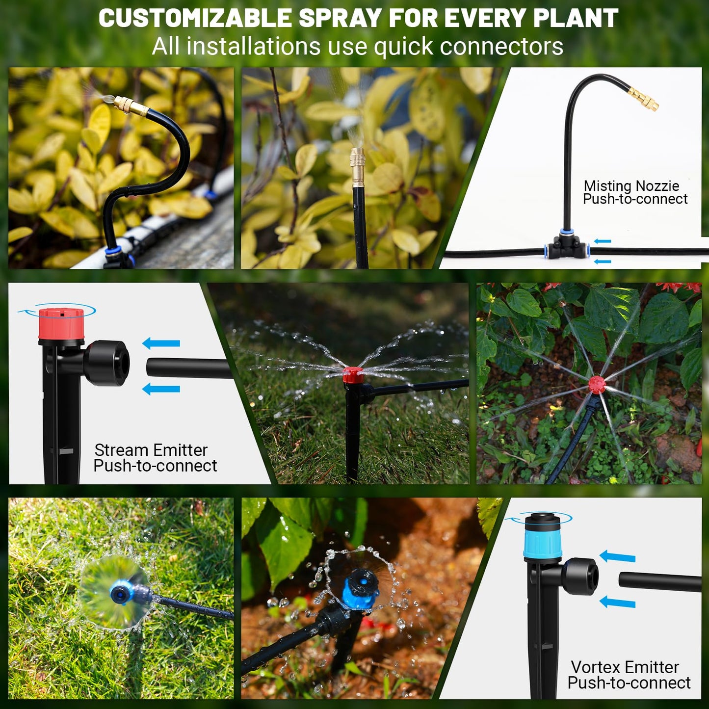 100FT Drip Irrigation Kit, Automatic Garden Watering System with Quick Connect PE Tubing, 2026 New Upgraded Water-Saving Design, 3 Adjustable Nozzles for Yard, Greenhouse, Lawn & Raised Bed Plants