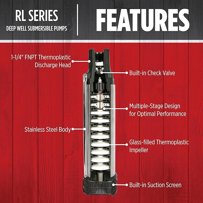 Red Lion RL12G15-3W2V 4-inch Submersible Deep Well Pump, 1-1/2-HP, 12 GPM, 3-Wire, 230-Volt, Steel, 14942408