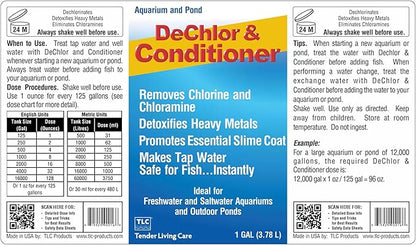 TLC Products, DeChlor & Conditioner, Aquarium Water Treatment, for Freshwater and Saltwater, 1 Gallon