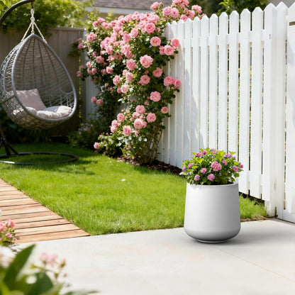 Kante 11.6" Dia Round Concrete Planter, Outdoor Indoor Large Plant Pots Containers with Drainage Hole and Rubber Plug for Home Garden Patio, Pure White