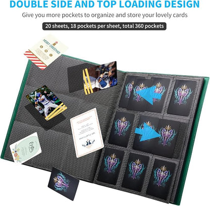 Card Binder, 360 Pockets Upgraded Trading Card Binders, Cards Collection Binder 9 Pocket, Side Loading Yugioh Binder Book Holder for MTG, TCG, Sport, Football, Baseball Collector Cards - Green