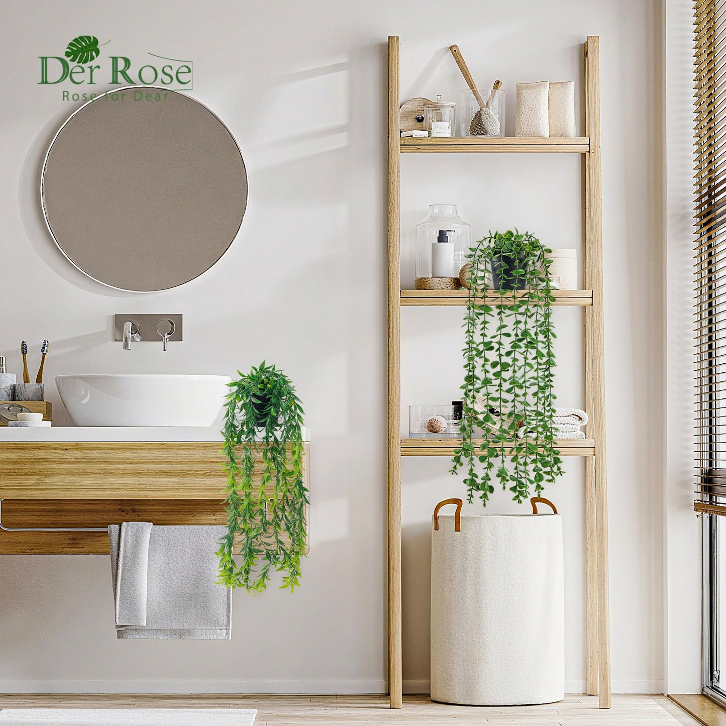 Der Rose 6Pcs Fake Hanging Plants Artificial Vines Faux Hanging Plants Indoor for Bathroom Kitchen Wall Bookshelf Outdoor Decor
