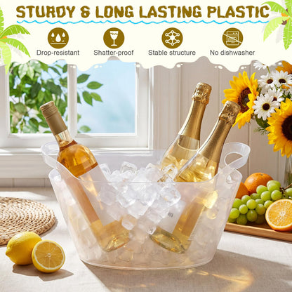 meekoo 6 Pack 6l Ice Bucket for Parties, Plastic Beverage Tub with Handles, Portable Ice Drink Bucket for Wine, Champagne, Beer, Cocktail, Large Drink Chiller for Wedding, Bar, Picnic, Pool(Clear)