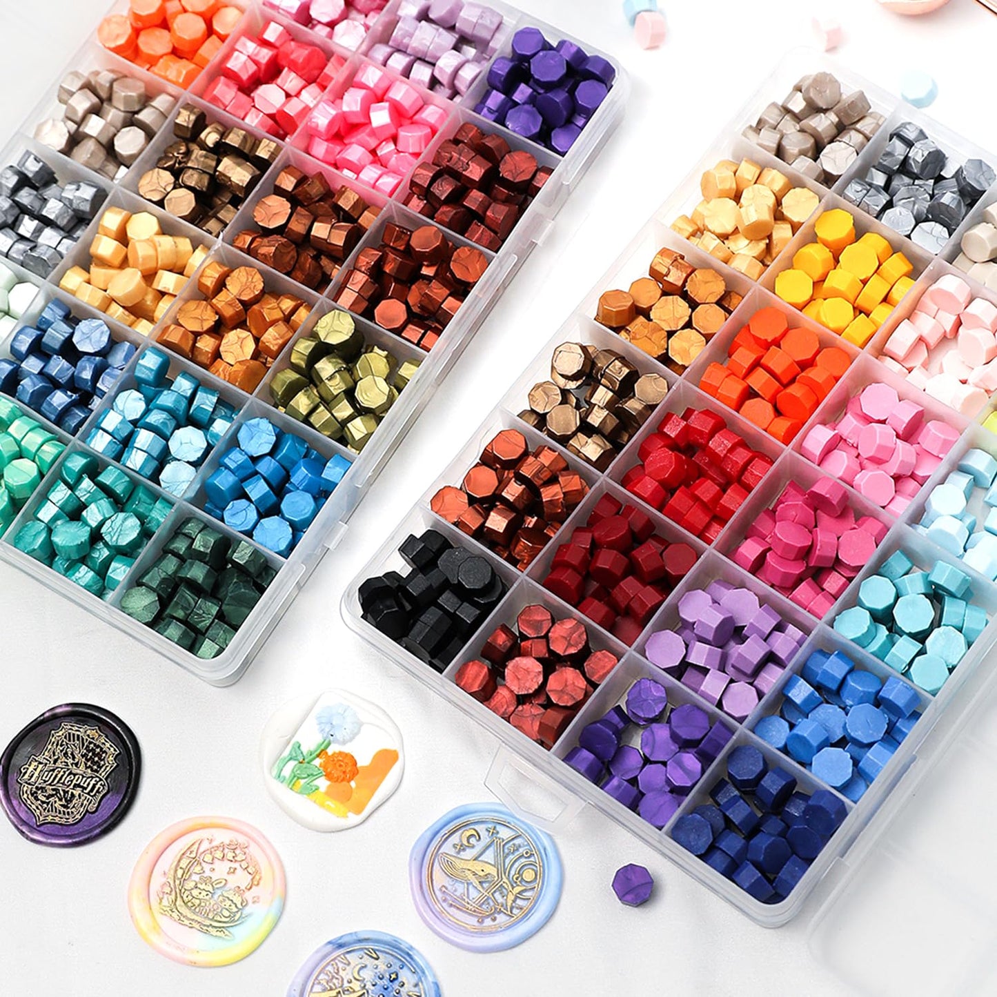 Wax Seal Electric Kit with 24 Colors Wax Seal Beads 600pcs, 3pcs (Cherry/Heart Crown/Lily of the valley) Stamps with Electric Warmer Set for Sealing Invitation, Christmas, Gift Wrapping (3D Stamp Kit)