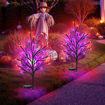 Halloween Solar Pathway Lights 4PCS, Halloween Outdoor Decorations, Artificial Tree Waterproof LED Lights for Lawn Yard Garden Driveway Porch Walkway, Auto On/Off