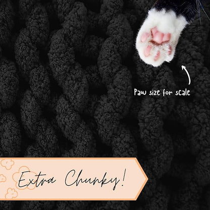 Adyrescia Chunky Knit Blanket Throw | 100% Hand Knit with Jumbo Chenille Yarn (50"x60", Raven Black)