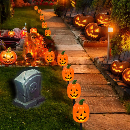 BRIGHTDECK Halloween Pumpkin Stake Lights, Set of 10 Decorative Solar Pumpkin Lights, Waterproof Halloween Decorations for Outdoor Garden and Yard
