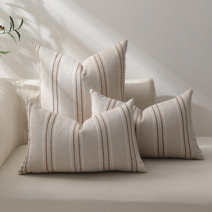 Hckot Fall Throw Pillow Covers 18x18 Set of 2 Striped Pillow Covers Textured Linen Decorative Pillows Square Cushion Covers for Sofa Couch Bed Living Room Farmhouse Decor(Caramel)