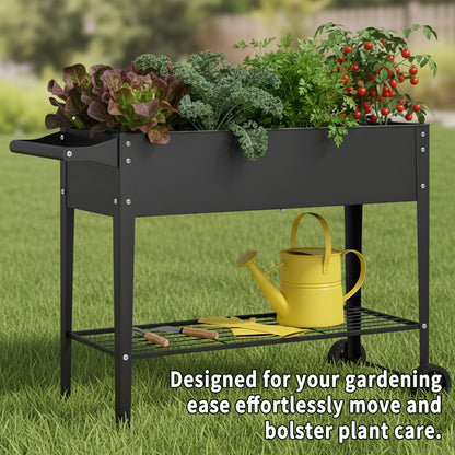 Chuangshuo Guard Elevate 2Pcs 32" Tall Raised Garden Bed with Wheel,Planter Box for Backyard,Outdoor Garden, Patio, Balcony, 400lb Capacity,Black