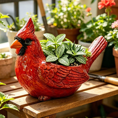 Animal Planter - Bird Flower Pot, Resin Container with Wide Opening Design, Hand Painted Plant Pot with Decorative Detail Finish, Garden Decor Accessory Compact Display Style for Balcony Patio
