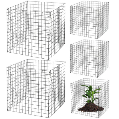 Zubebe 5 Pack Small Wire Plant Protectors Square Plant Protectors from Animals Mesh Cage Chicken Wire Cloche for Shrubs and Vegetables with Ground Stakes and Nylon Ties (12 x 12 Inch)