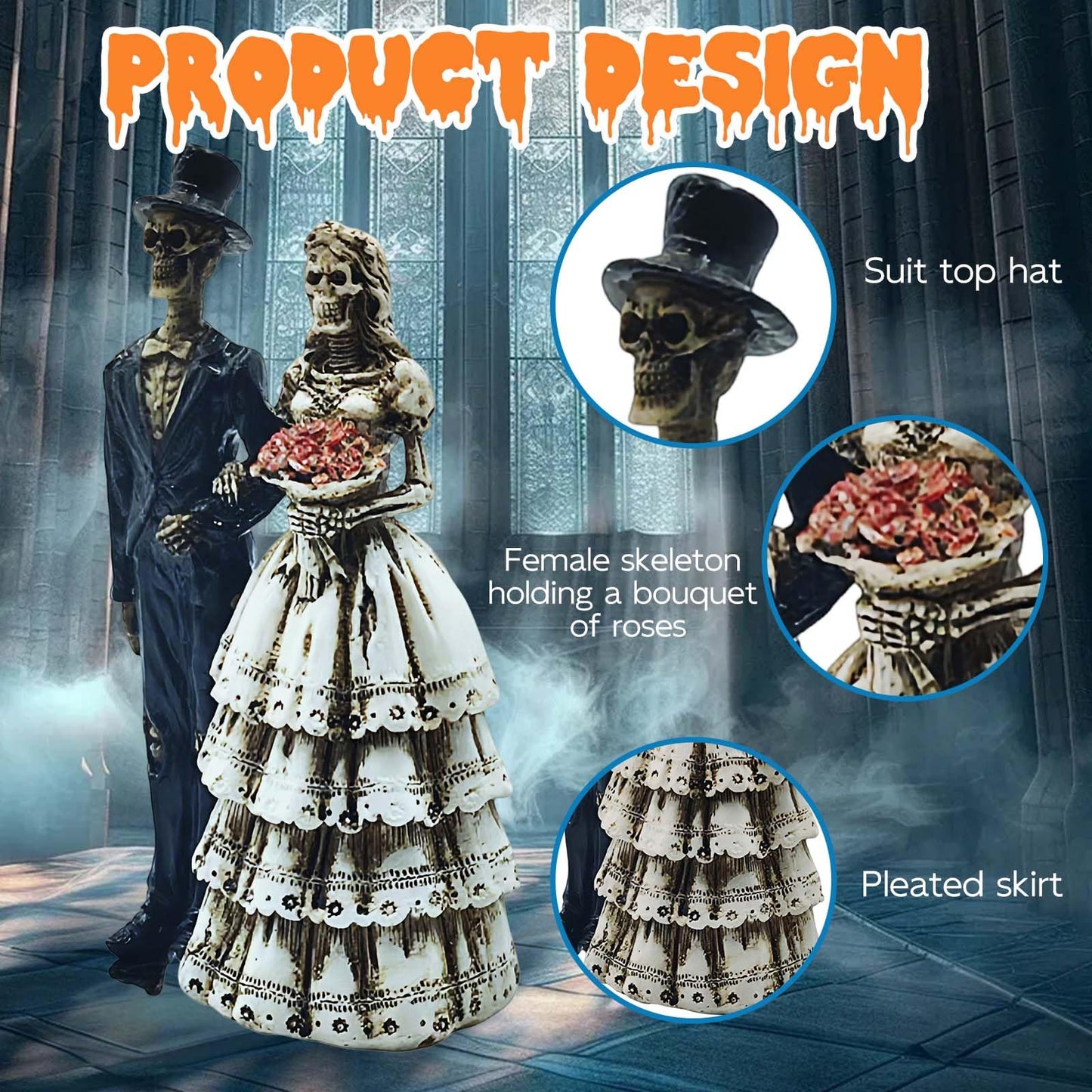 Gorbgle Halloween Decor, Gothic Decor Resin Skull Wedding Statues, Spooky Ghost Figurines, Goth Sculptures Table Centerpiece for Home Office, Desk, Mantel, Bookshelf, Indoor Decorations