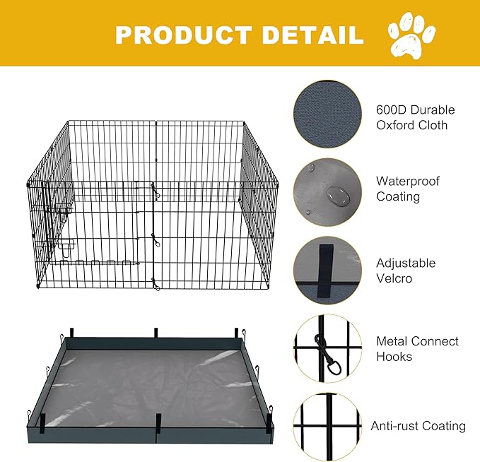 Dog Playpen, Foldable Metal Puppy Play Pen with Bottom Pad, 24x24in 8 Panels Dog Playpen with Door for Indoor Outdoor, Heavy-Duty Pet Exercise Fence for Small Medium Animals