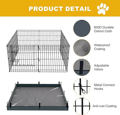 Dog Playpen,Foldable Metal Puppy Play Pen with Bottom Pad,24x36in 8 Panels Dog Playpen with Door for Indoor Outdoor,Heavy-Duty Pet Exercise Fence for Small Medium Animals