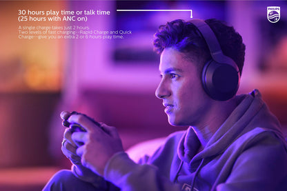 Philips PH805 Active Noise Canceling (ANC) Over Ear Wireless Bluetooth Performance Headphones w/ Hi-Res Audio, Comfort Fit and 30 hours of playtime (TAPH805BK)
