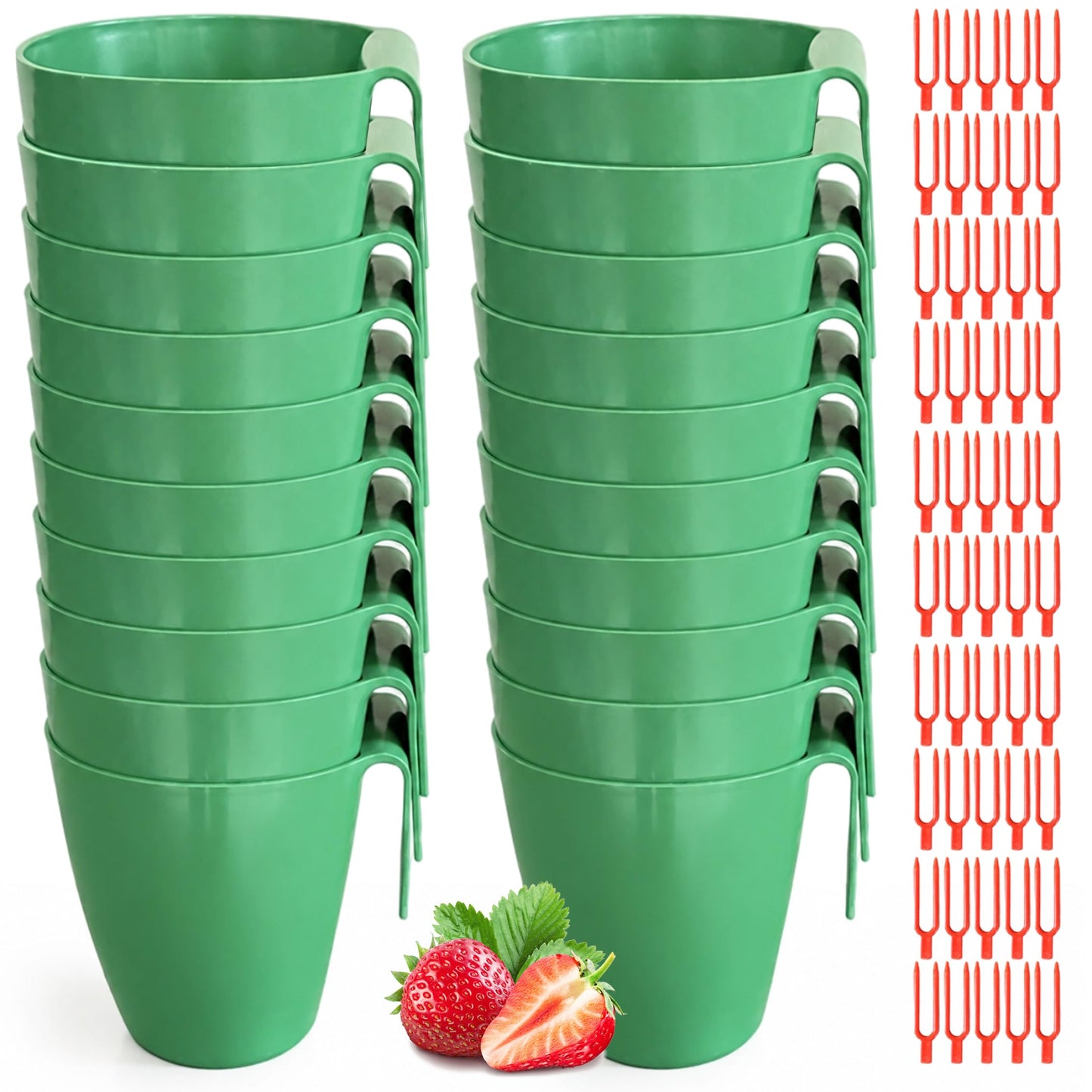 Xoeryoy Strawberry Propagation Cups, 20 Pack Large Plastic Plant Cups with 50 Runner Forks Breathable Pots for Berry Plant Rooting, Space-Saving Hanging Design, L