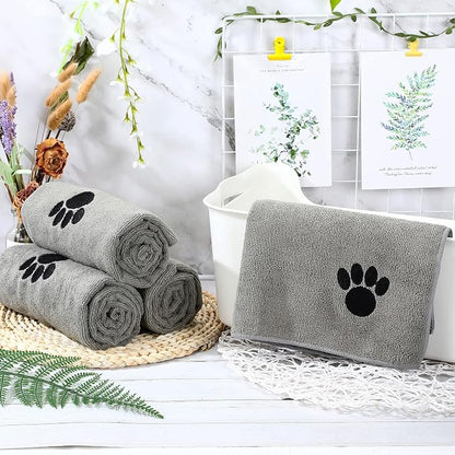 Chumia 4 Pack Dog Towels for Drying Pet Grooming Absorbent Dogs Soft Microfiber Quick Drying Winter Large Medium Small Puppy Bath Towels for Kitten Cats Pets(16 x 31 Inch,Gray)