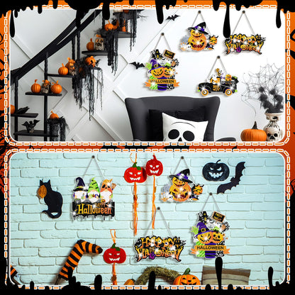 Zonon 6 Pcs Halloween Diamond Painting Hanging Sign Set 5d Gnome Pumpkin Diamond Art Set for Adults DIY Art Pendant Ornaments Kits Acrylic Bat Skull Ghost Truck for Halloween Wall Door Window Decor
