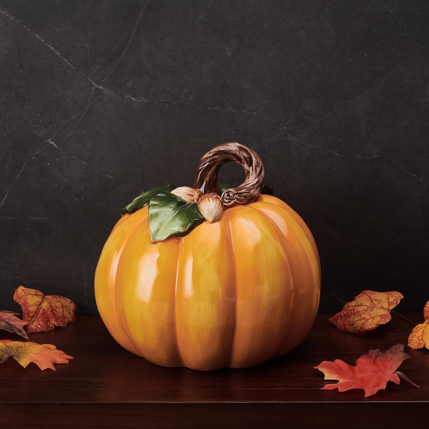 Fitz and Floyd Harvest Halloween Pumpkin Ceramic Figurine, 7.5 inch