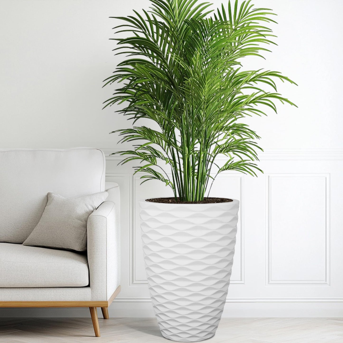 Ultym 19" Nordic Wavy Tall Outdoor Planters, Set of 2 Ultra Durable Resin Large Flower with Drainage Holes, Weather-Resistant Outdoor Planters for Garden Patio Porch Balcony Living Room Office Decor