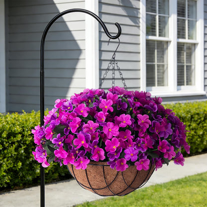 INXUGAO Artificial Hanging Flowers with Basket Outdoors, Fake Hydrangea UV Resistant Arrangements in Pot Planter Spring Summer Decor for Indoor Porch Garden Yard(Double Lotus)
